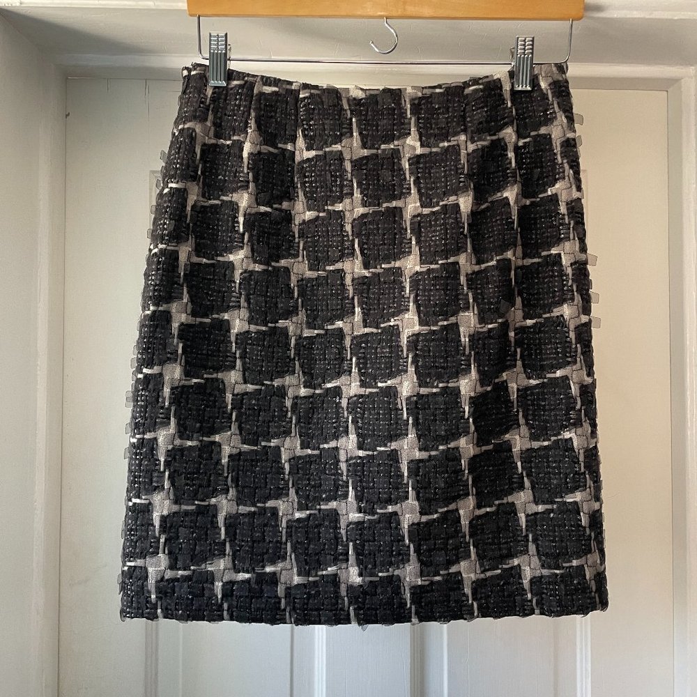 Per Se Wool Black Grey Tweed Shimmer Silver Pencil Mini Skirt Size 4